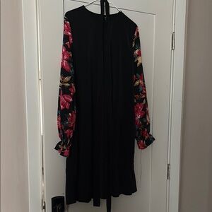 Floral Sleeve Black Maternity Dress